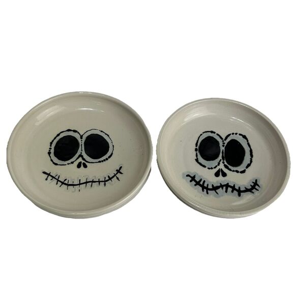 face pottery plate artist handmade set of 2